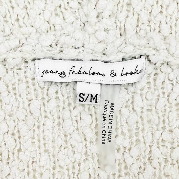 Young Fabulous & Broke Popcorn Knit Hoodie Sweater Small Cream Clean Girl Comfy - Picture 13 of 15